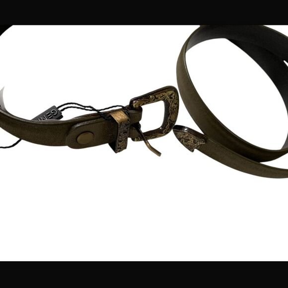 Genicci Olive Leather Belt Western Boho Texas Buckle Rustic Cottagecore XS–S - Picture 7 of 10